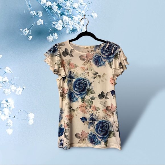 Gaze USA White w/Blue/Pink/Green Floral Print Top - Picture 10 of 10